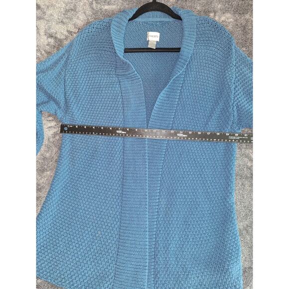 Chico's Open Front Cardigan Sweater Womans 3 US L Teal Chunky‎ Knit Boho Grama - Picture 6 of 7